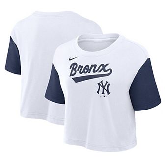 Women's Nike White/Navy New York Yankees Script Cropped Performance T-Shirt