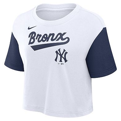 Women's Nike White/Navy New York Yankees Script Cropped Performance T-Shirt