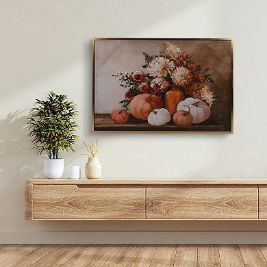 Pumpkin Floral Framed Canvas Wall Art