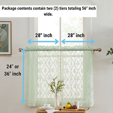 HLC.ME Isabella Floral Rod Pocket Lace Sheer Short Tiers Small Windows - 28 x 24 in each, Set of 2