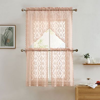 HLC.ME Isabella Floral Rod Pocket Lace Sheer Short Tiers Small Windows - 28 x 24 in each, Set of 2