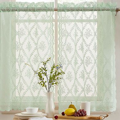 HLC.ME Isabella Floral Rod Pocket Lace Sheer Short Tiers Small Windows - 28 x 24 in each, Set of 2