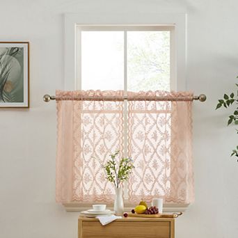 HLC.ME Isabella Floral Rod Pocket Lace Sheer Short Tiers Small Windows - 28 x 24 in each, Set of 2