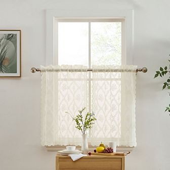 HLC.ME Isabella Floral Rod Pocket Lace Sheer Short Tiers Small Windows - 28 x 24 in each, Set of 2