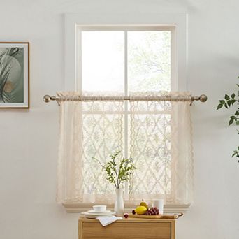 HLC.ME Isabella Floral Rod Pocket Lace Sheer Short Tiers Small Windows - 28 x 24 in each, Set of 2