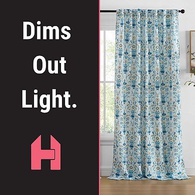 HLC.ME Clara Floral Back Tab Rod Pocket Curtains - Light Filtering Darkening Window Panels, Pair
