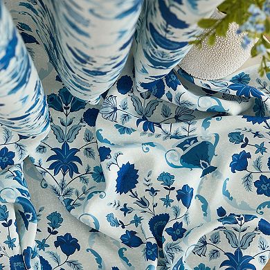 HLC.ME Clara Floral Back Tab Rod Pocket Curtains - Light Filtering Darkening Window Panels, Pair