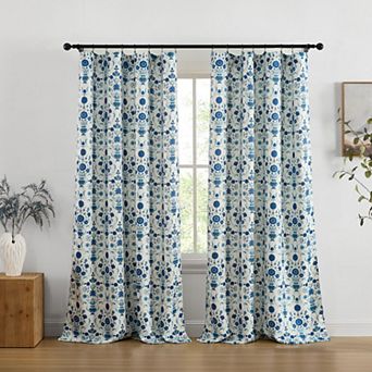 HLC.ME Clara Floral Back Tab Rod Pocket Curtains - Light Filtering Darkening Window Panels, Pair