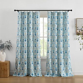 HLC.ME Clara Floral Back Tab Rod Pocket Curtains - Light Filtering Darkening Window Panels, Pair