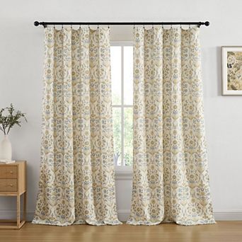 HLC.ME Clara Floral Back Tab Rod Pocket Curtains - Light Filtering Darkening Window Panels, Pair