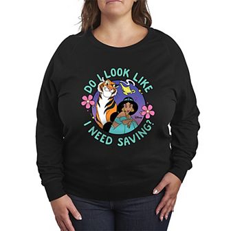 Disney's Aladdin Jasmine Plus Size Need Saving French Terry Long Sleeve Tee
