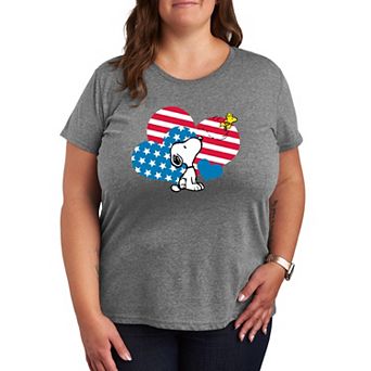 Plus Size Peanuts Snoopy & Woodstock USA Heart Pattern Graphic Tee