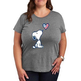 Plus Size Peanuts Snoopy USA Flag Heart Graphic Tee