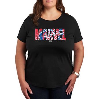 Plus Size Marvel Red White & Blue Tie Dye Graphic Tee