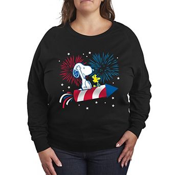 Plus Size Peanuts Snoopy & Woodstock Fireworks French Terry Long Sleeve Tee