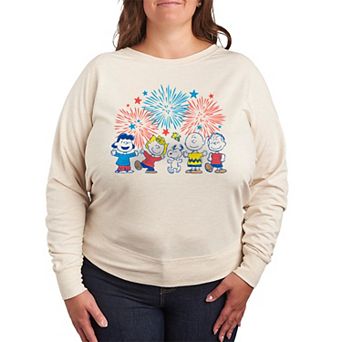 Plus Size Peanuts Group Fireworks French Terry Long Sleeve Tee