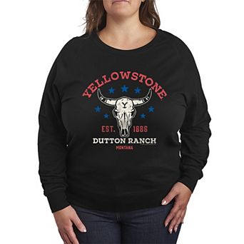 Plus Size Yellowstone Patriotic Steer French Terry Long Sleeve Tee