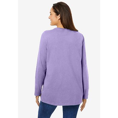 Woman Within Women's Plus Size Petite Perfect Long-Sleeve Crewneck Tee