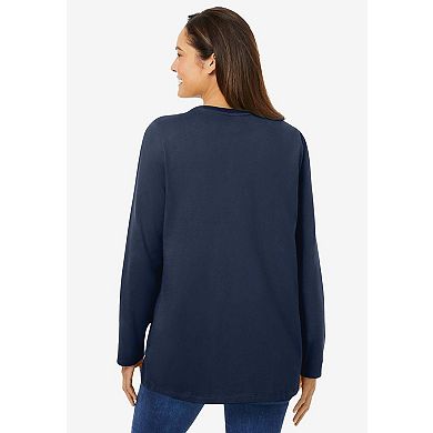 Woman Within Plus Size Petite Perfect Long-Sleeve Crewneck Tee
