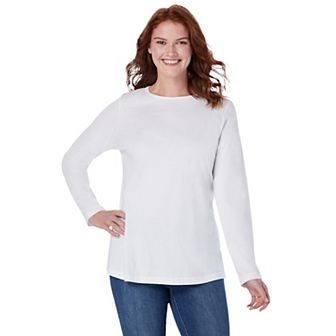 Woman Within Women's Plus Size Petite Perfect Long-Sleeve Crewneck Tee