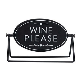 Parisloft Small Rotating Metal Tabletop Sign - Wine Please/ Coffee Please, Black