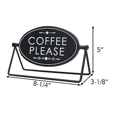 Parisloft Small Rotating Metal Tabletop Sign - Wine Please/ Coffee Please, Black