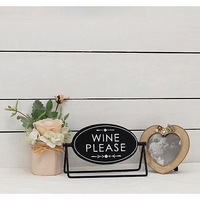 Parisloft Small Rotating Metal Tabletop Sign - Wine Please/ Coffee Please, Black