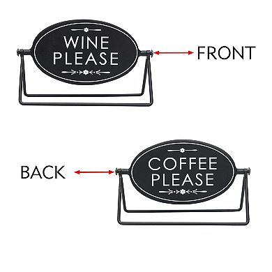 Parisloft Small Rotating Metal Tabletop Sign - Wine Please/ Coffee Please, Black