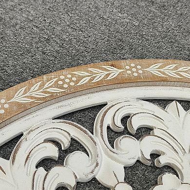 Parisloft 25 Inch Round Carved Wood Wall Decor