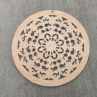 Parisloft 25 Inch Round Carved Wood Wall Decor