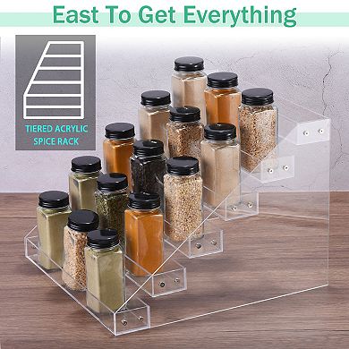 Acrylic Spice Rack 31x5x3 cm, 6 Tier Spice Drawer Organizer Shelf Seasoning Jar Rack for Kitchen