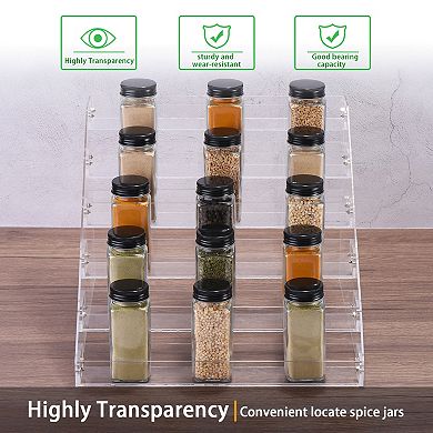 Acrylic Spice Rack 31x5x3 cm, 6 Tier Spice Drawer Organizer Shelf Seasoning Jar Rack for Kitchen