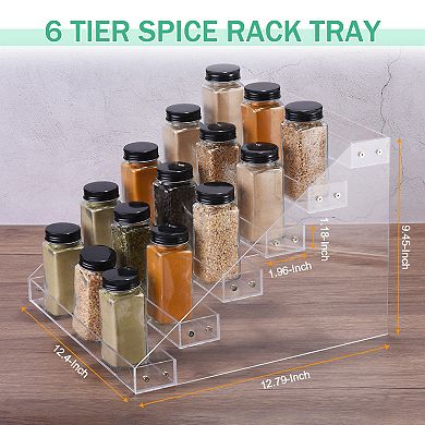 Acrylic Spice Rack 31x5x3 cm, 6 Tier Spice Drawer Organizer Shelf Seasoning Jar Rack for Kitchen
