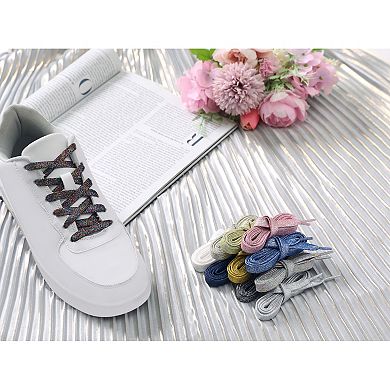 1 Pair Glitter Metallic Flat Shoelaces Colorful Sequin Sparkling Shoestring Sneakers 140cm/55.12"
