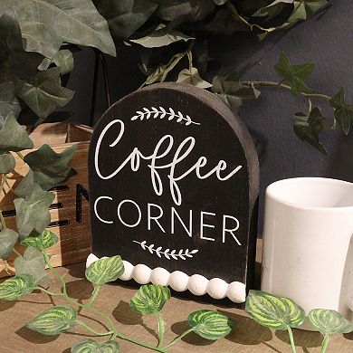 Parisloft Coffee Corner Arched Wood Tabletop Decor wood Beads, Black