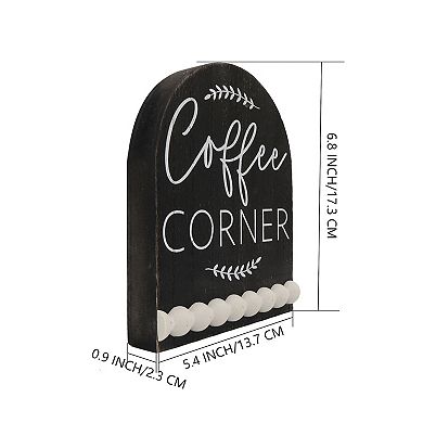 Parisloft Coffee Corner Arched Wood Tabletop Decor wood Beads, Black