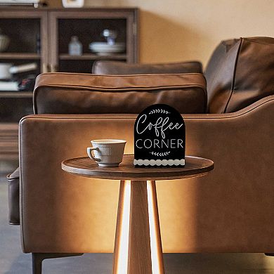 Parisloft Coffee Corner Arched Wood Tabletop Decor wood Beads, Black