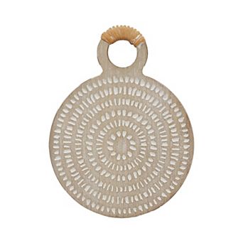 Parisloft Round Carved Wood Wall Decor, Brown, 9.8 x 13 in