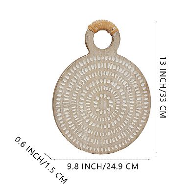 Parisloft Round Carved Wood Wall Decor, Brown, 9.8 x 13 Inches