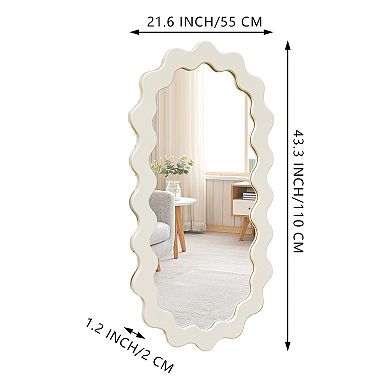 Parisloft 21.6 x 43.3 Inch Oval Wood Wall Mirror with Wavy Frame