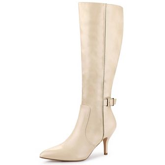 Women's Pointy Toe Buckle Stiletto Heel Knee High Boots