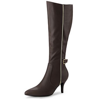 Women's Pointy Toe Buckle Stiletto Heel Knee High Boots