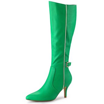 Women's Pointy Toe Buckle Stiletto Heel Knee High Boots