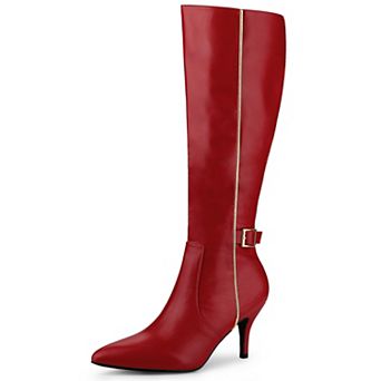 Women's Pointy Toe Buckle Stiletto Heel Knee High Boots