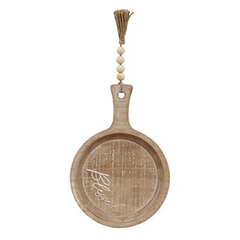 Parisloft Farmhouse Wood Blessed Sign with Beads and Tassel, Rustic Brown, 9 x 13 in