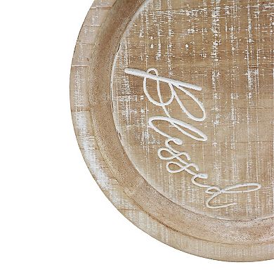 Parisloft Farmhouse Wood Blessed Sign with Beads and Tassel, Rustic Brown, 9 x 13 Inches