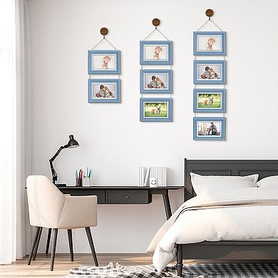 Hanging Collage Picture Frames, Photo Rustic Frame with Rope for Wall Decor