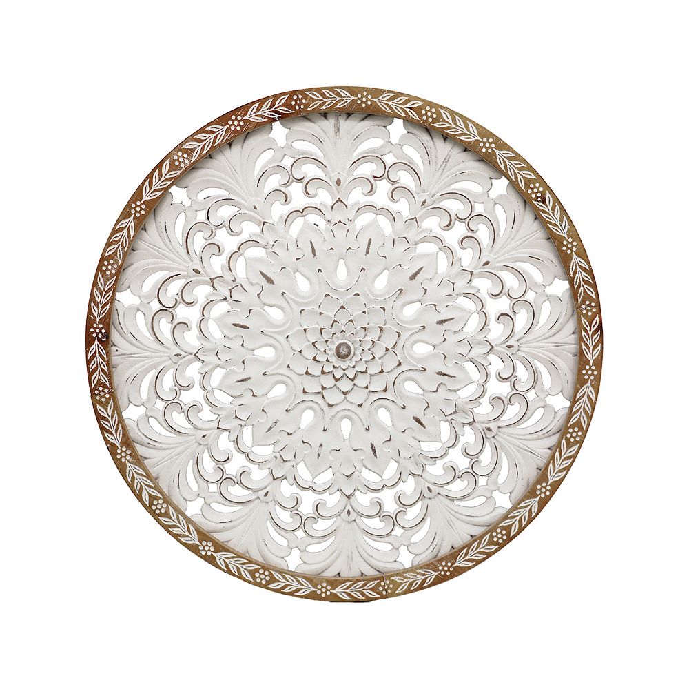 Parisloft 24.8 Inch Rustic Round Carved Wood Wall Wall Decor, Rustic ...