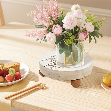 Parisloft Round Wood Display Riser for Home Decor White, 9.7 Dia.