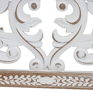 Parisloft Rectangular Wood Wall Decor with Carved Floral Patterns, 13.1 x 25 Inches